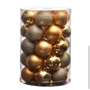 Nearly Natural 2.5” Shatterproof Christmas Ornament Set of 30 Gold Glitter NIB